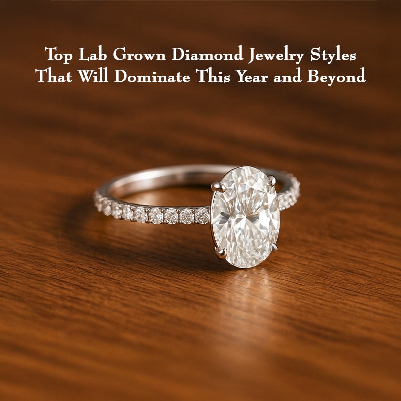 Image showcasing a luxury oval lab grown diamond engagement ring with pavé detailing