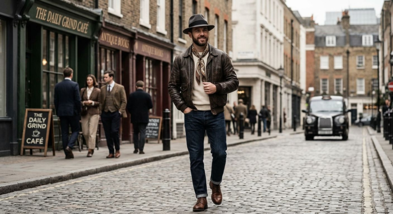 Classic Matching The Leather Jacket with Fedora